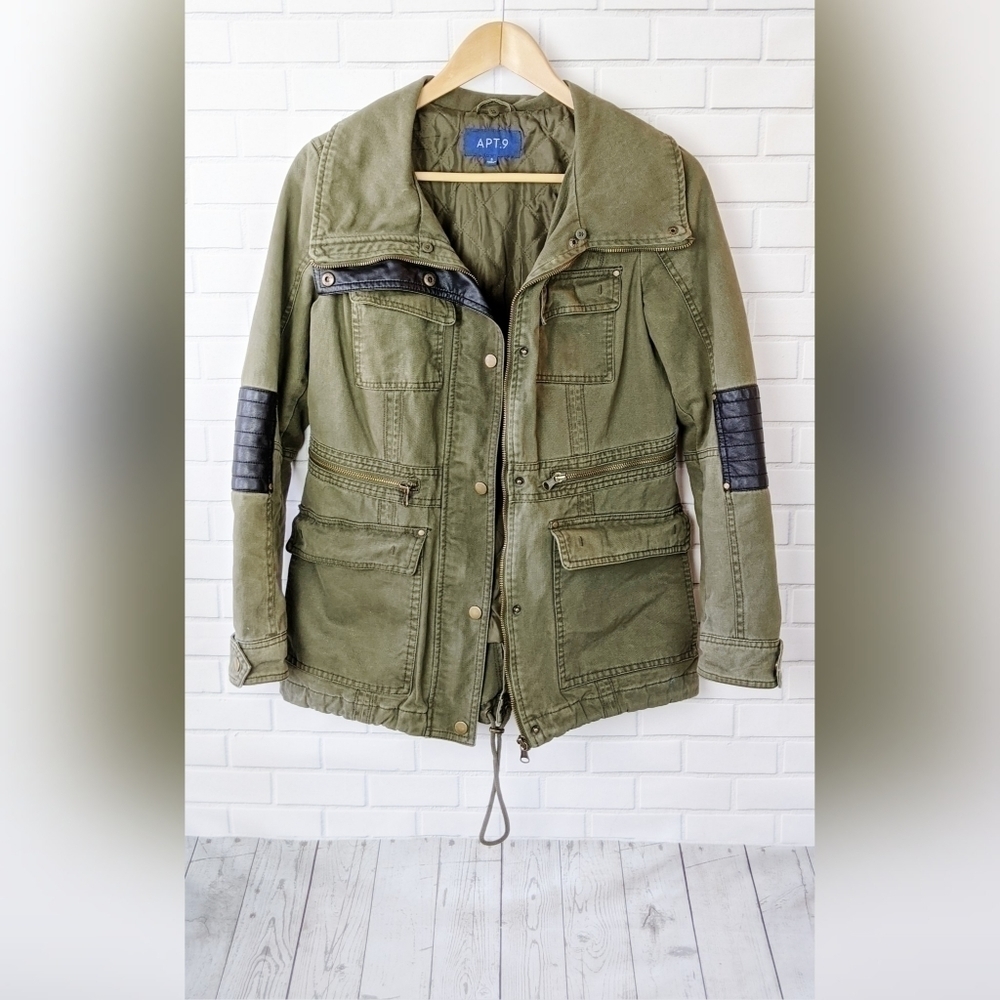 Apt. 9 Green‎ Faux Leather Army Military Jacket Women’s Small